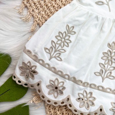 Vestido Flores em Lese - Off White